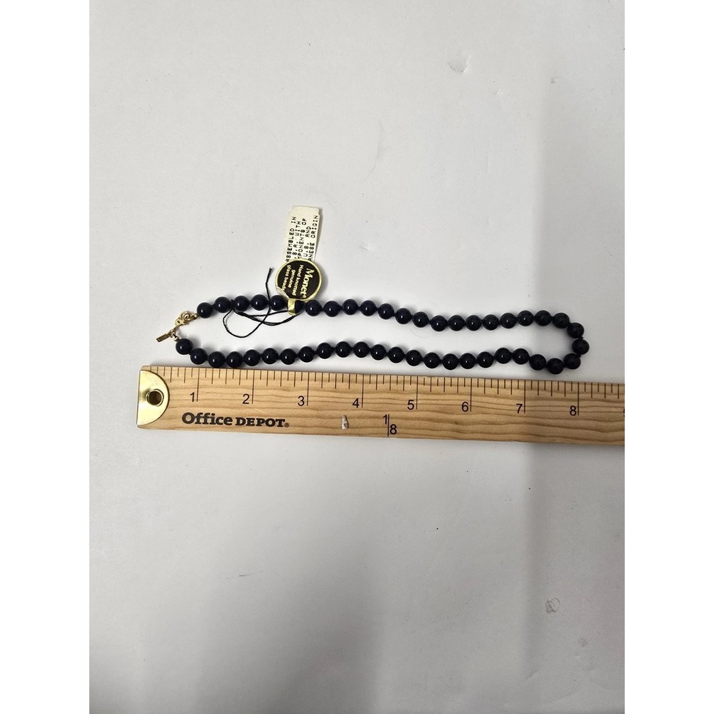 Vtg Monet Navy Blue Glass Beaded Necklace Individually Knotted 16 Inches - Picture 6 of 7